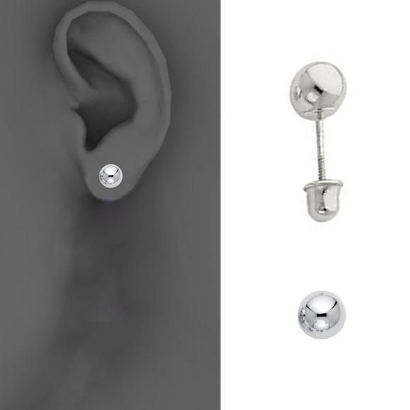 TGDJ Jewelry - 14k White 6mm Ball Stud Earrings - Screw Back